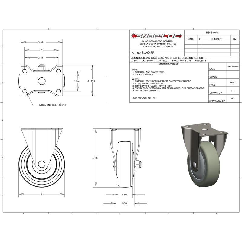 Snap-Loc 375 lb 4” Industrial Polyurethane Caster – Rigid