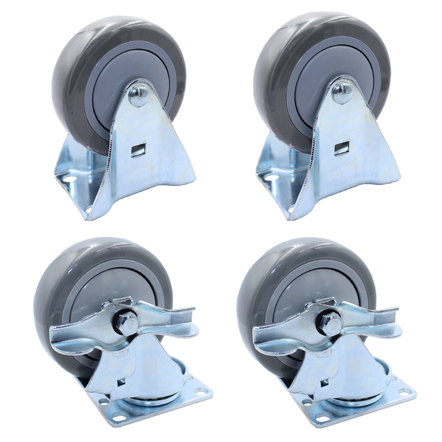 CASTER PACK 4" THERMOPLASTIC GENERAL PURPOSE 2 FIXED, 2 SWIVEL BRAKE