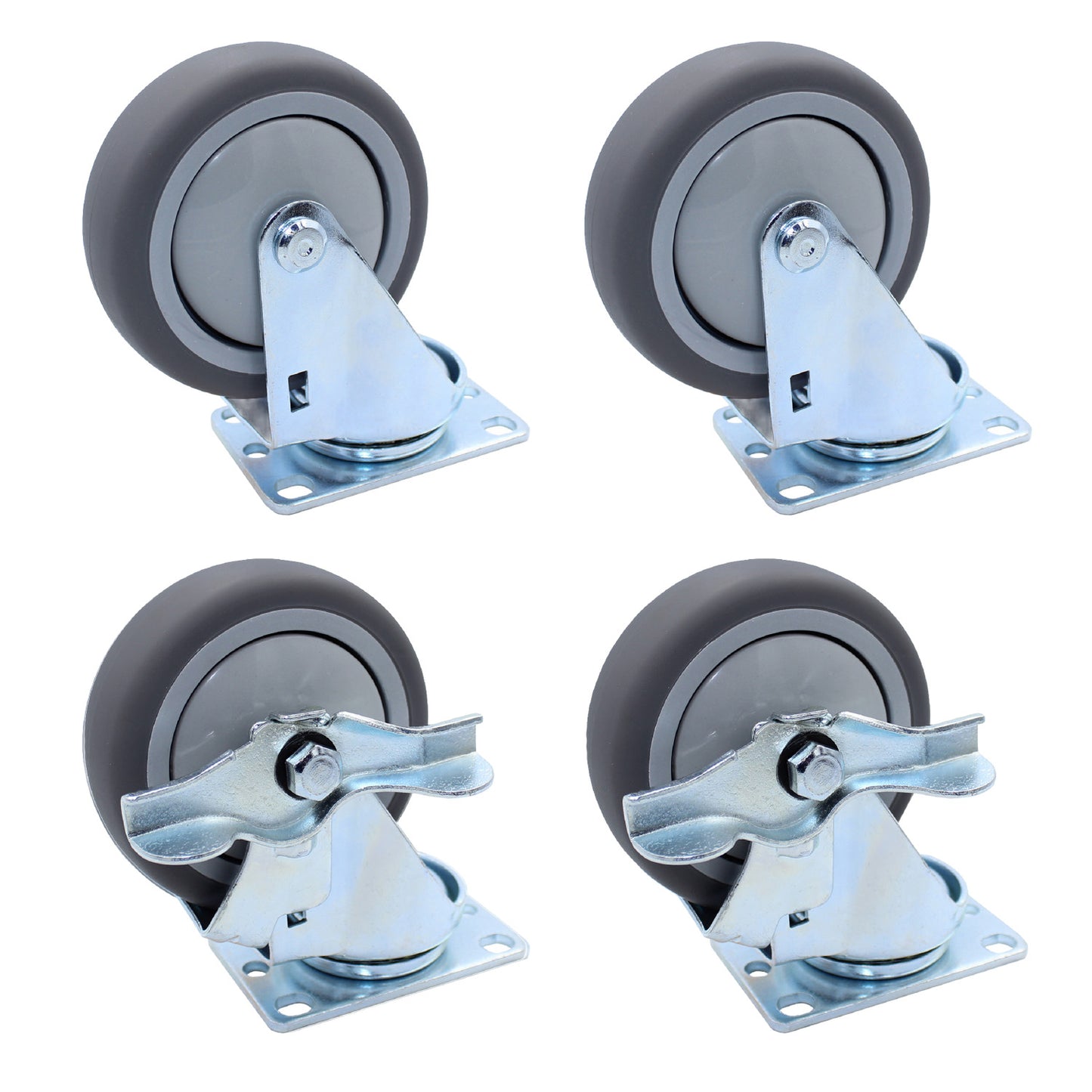 CASTER PACK 4" POLYURETHANE INDUSTRIAL STRENGTH 2 SWIVEL, 2 SWIVEL BRAKE