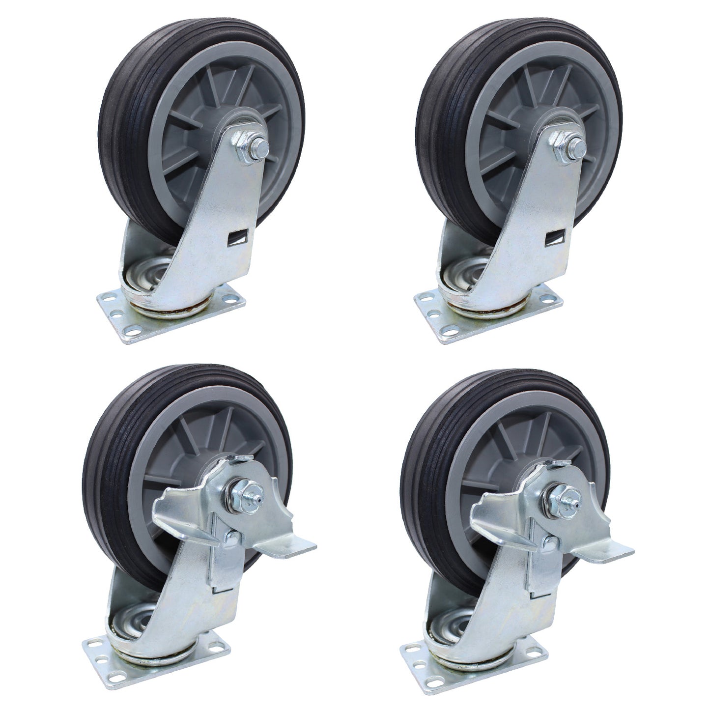 CASTER PACK 6" SOLID RUBBER ALL-TERRAIN 2 SWIVEL, 2 SWIVEL BRAKE