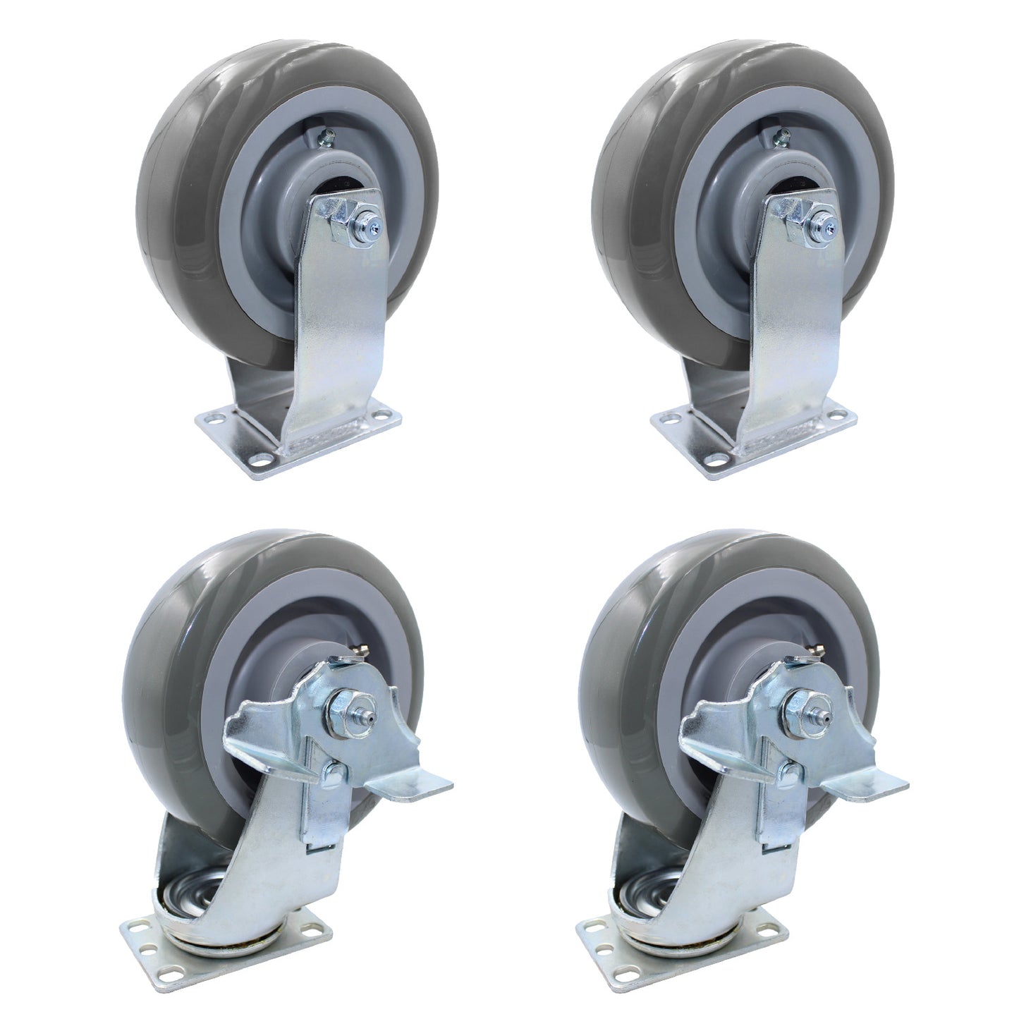 CASTER PACK 6" POLYURETHANE SUPER DUTY 2 FIXED, 2 SWIVEL BRAKE
