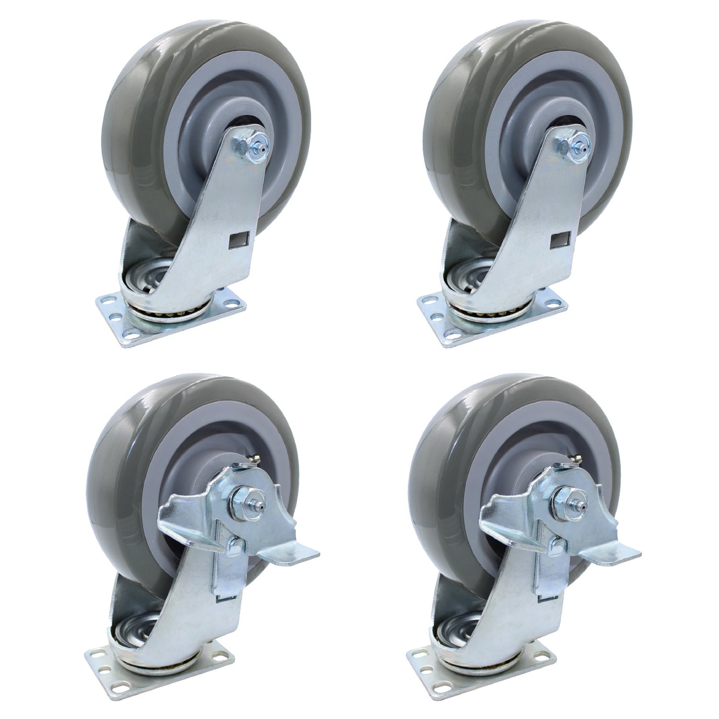 CASTER PACK 6" POLYURETHANE SUPER DUTY 2 SWIVEL, 2 SWIVEL BRAKE