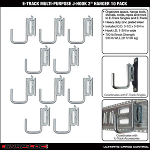 SNAP-LOC E-Track Multi-Purpose J-Hook 2 Inch Hanger 10-Pack, Logistic Tie-Down for Pickups, Trucks, Trailers