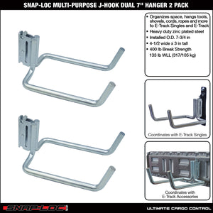SNAP-LOC Multi-Purpose J-Hook Dual 7" Hanger 2-Pack, Logistic Tie-Down for Pickups, Trucks, Trailers