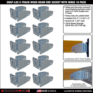 SNAP-LOC E-Track Wood Beam End Socket with Hinge 10-Pack, Logistic Tie-Down for Pickups, Trucks, Trailers