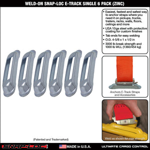 Weld-On SNAP-LOC E-Track Single Strap Anchor 6-Pack (zinc rust protection), Logistic Tie-Down for Pickups, Trucks, Trailers