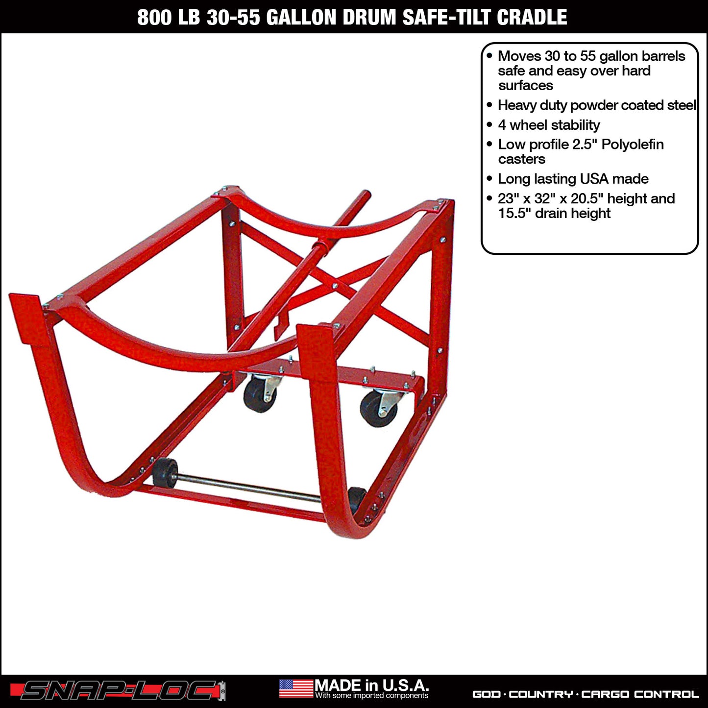 Steel Drum Cradle – 800 lb Capacity for 30–55 Gallon Drums with Safe-Tilt Design