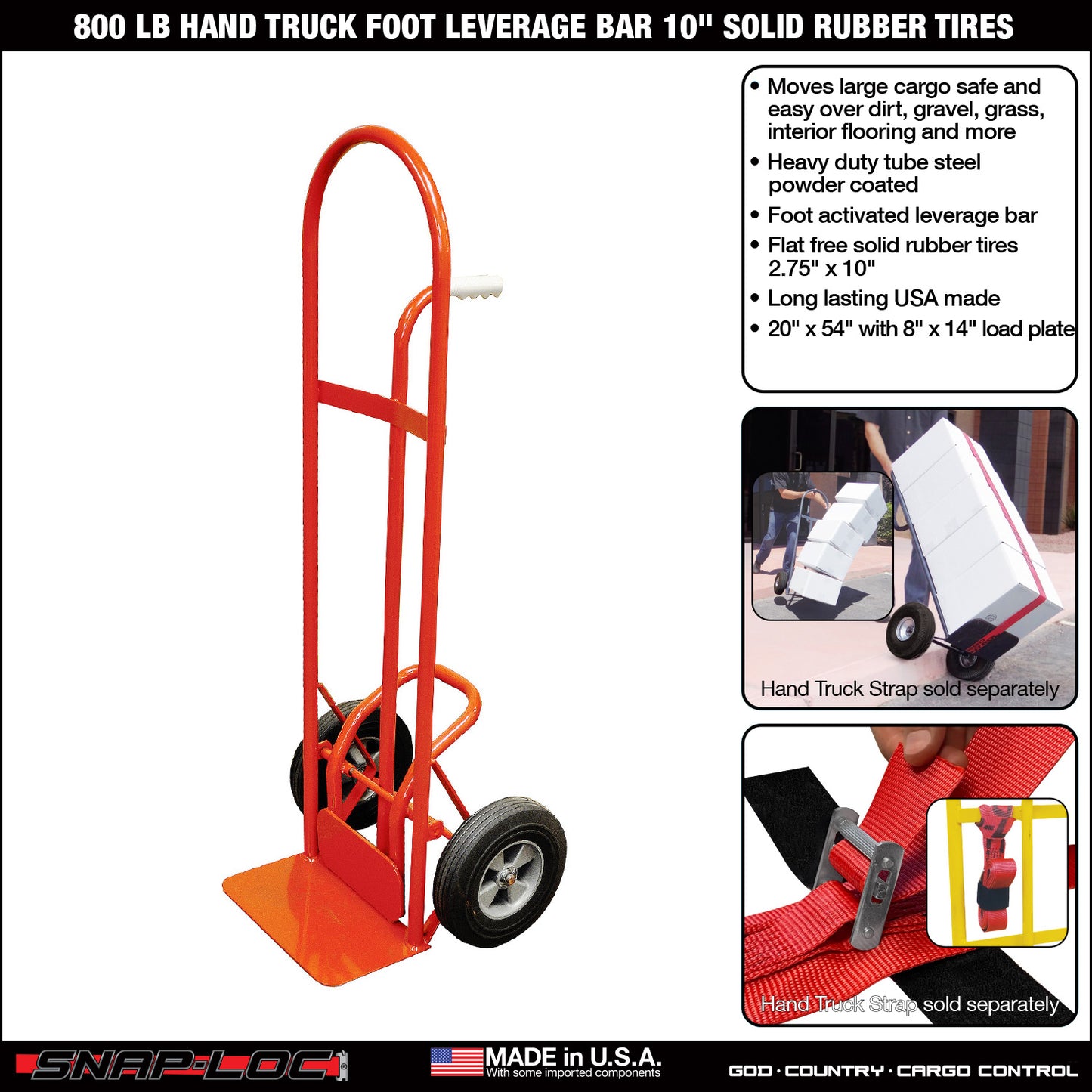 Steel Convertible Hand Truck – 800 lb Capacity with Expandable Platform and 10” Tires (Red)