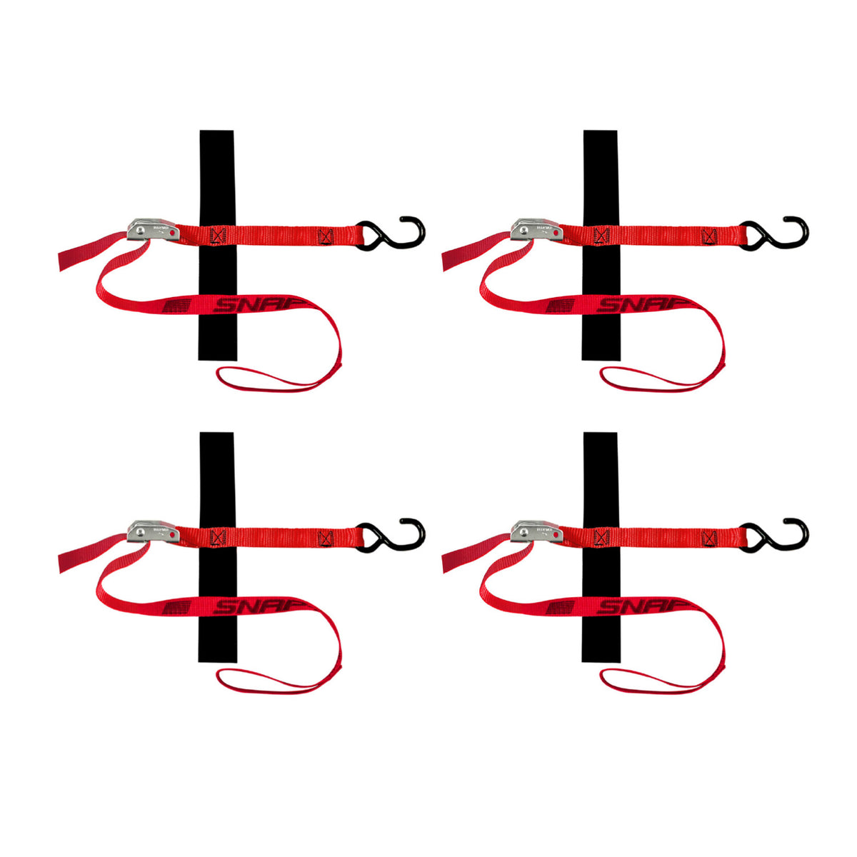 Snap-Loc USA-made 1" x 4' S-Hook Loop Cam Strap, 4-pack for cargo control, 1,500 lb break strength.