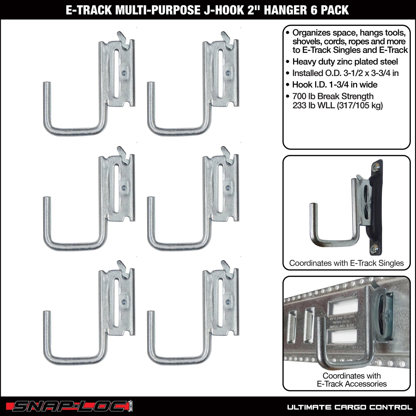 Snap-Loc E-Track 2” Multi-Purpose J-Hook - Cargo Control