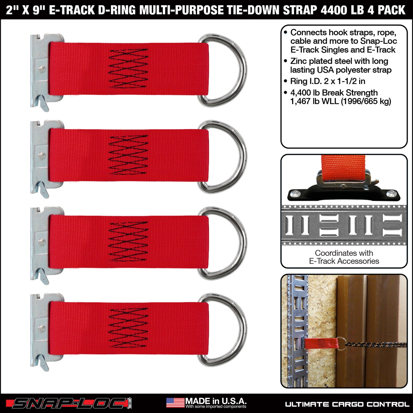 Snap-Loc 2” x 9” E-Track D-Ring Strap – 4,400 lb