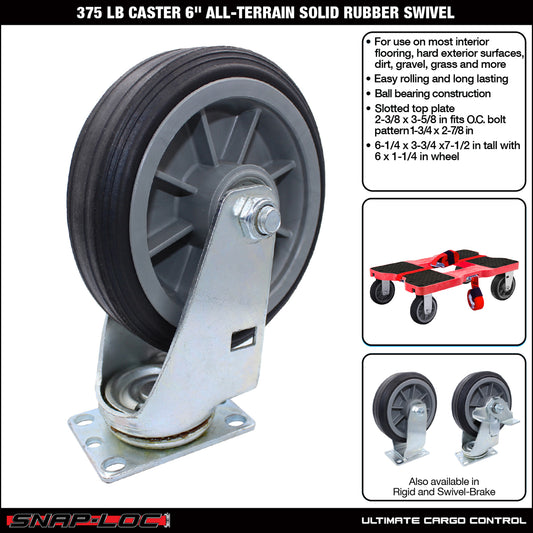 Snap-Loc 375 lb 6” All-Terrain Solid Rubber Caster – Swivel