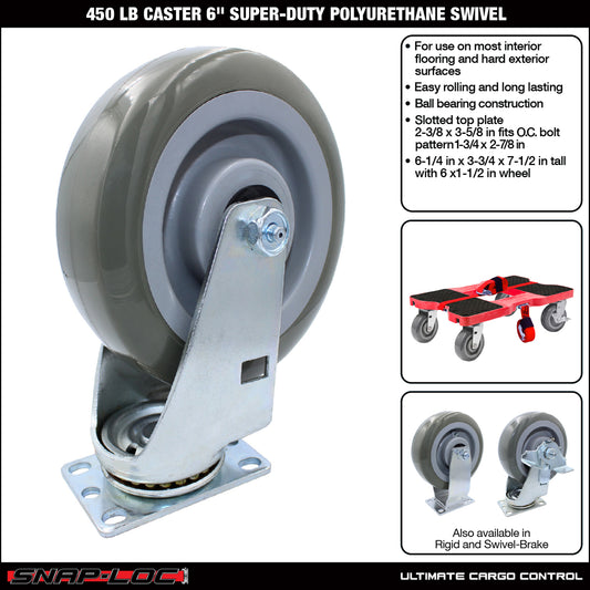 Snap-Loc 450 lb 6” Super-Duty Polyurethane Caster – Swivel