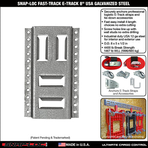SNAP-LOC Fast-Track E-Track 8 Inch USA Galvanized Steel Horizontal Vertical, Logistic Tie-Down for Pickups, Trucks, Trailers