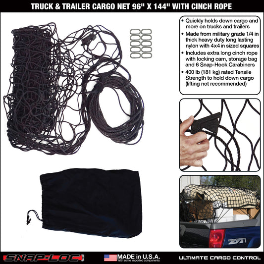 Snap-Loc Cargo Net 96” x 144” with Cinch Rope – Logistic Tie-Down