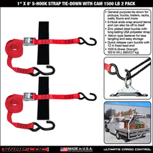 SNAP-LOC 1 in x 8 ft S-Hook Cam Strap Tie-Down 1,500 lb 2-Pack