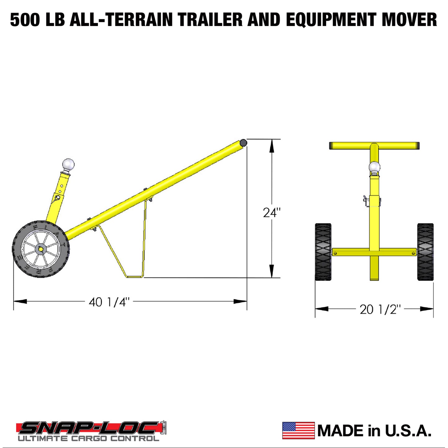 Trailer & Equipment Mover – All-Terrain, 500 lb Capacity with Adjustable Height Ball and 10” Flat-Free Tires