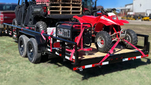 Equipment strapped to a trailer