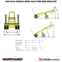 E-Track Hand Truck – All-Terrain, 1,500 lb Capacity with Adjustable Pallet Forks and 6-Wheel 10” Flat-Free Tires