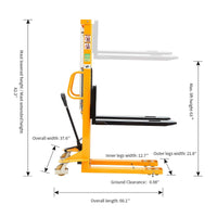 Manual Hydraulic Stacker Pallet Stacker Adjustable Forks 2200lbs Cap. 63" Lift Height A-3003