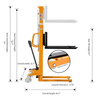 Manual Pallet Stacker Adjustable Forks 1100lbs Cap. 63" Lift Height A-3002