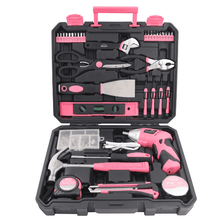 New and Improved 135 Piece Pink Household Tool Set with Pivoting Dual-Angle 3.6 Volt Lithium-Ion Cordless Screwdriver in Hard Case - DT0774P