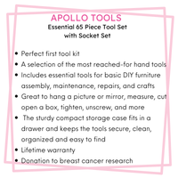 Essential 65-Piece Pink Tool Set with Socket Set and Most-Used Tools for Do it Yourself Repairs and Maintenance - DT0001P