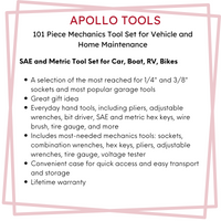 101 Piece Mechanic Tool Set for Vehicle and Home Maintenance, Roadside Emergencies. SAE and Metric Tool Set for Car, Boat, RV, Bikes - DT0006