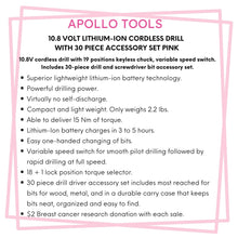 10.8 Volt Lithium-Ion Cordless Drill with 30 Piece Accessory Set PINK - DT4937P