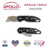 Ergonomic Stainless Steel, Lightweight, Foldable Black Utility Knife with Carabiner Clip and Fast-Change Blade - DT5017