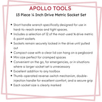 13 Piece ¼ Inch Drive Metric Socket Set - DT5023