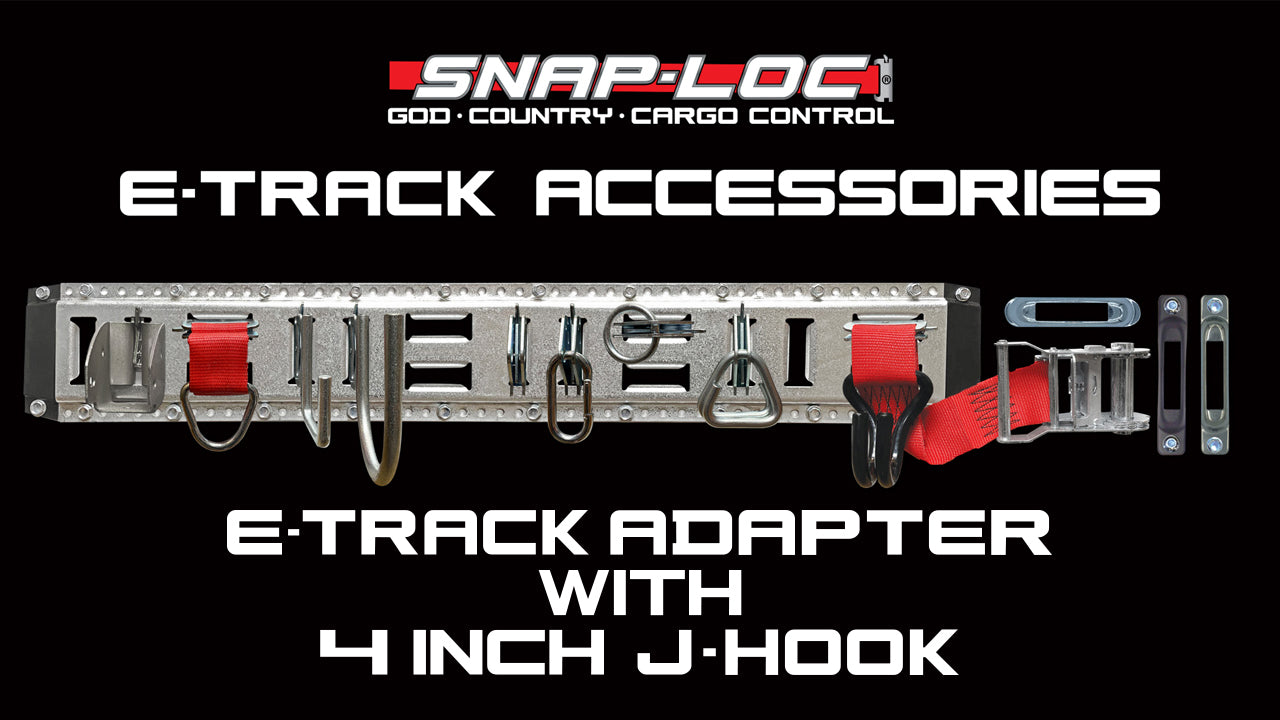 Load video: Snap-Loc 4-inch E-Track J-Hook demonstrating heavy-duty trailer organization for equipment, cords, and material handling.