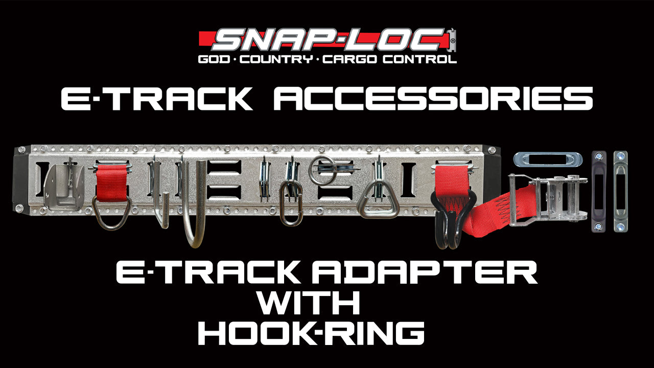 Load video: Snap-Loc E-Track Hook Ring Adapter demonstrating secure cargo tie-down anchor for trailers, trucks, vans, and enclosed cargo systems.
