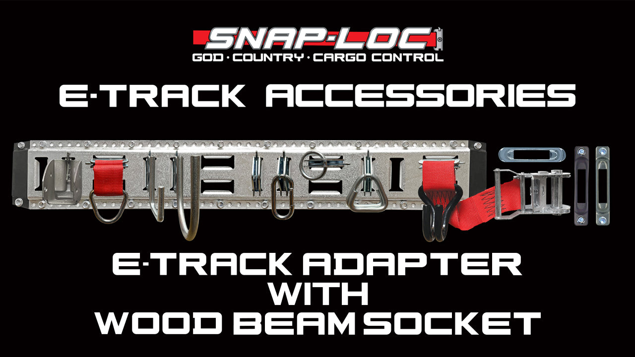 Load video: Snap-Loc Hinged Wood Beam End Socket demonstrating adjustable wood beam cargo support for flexible E-Track storage systems.