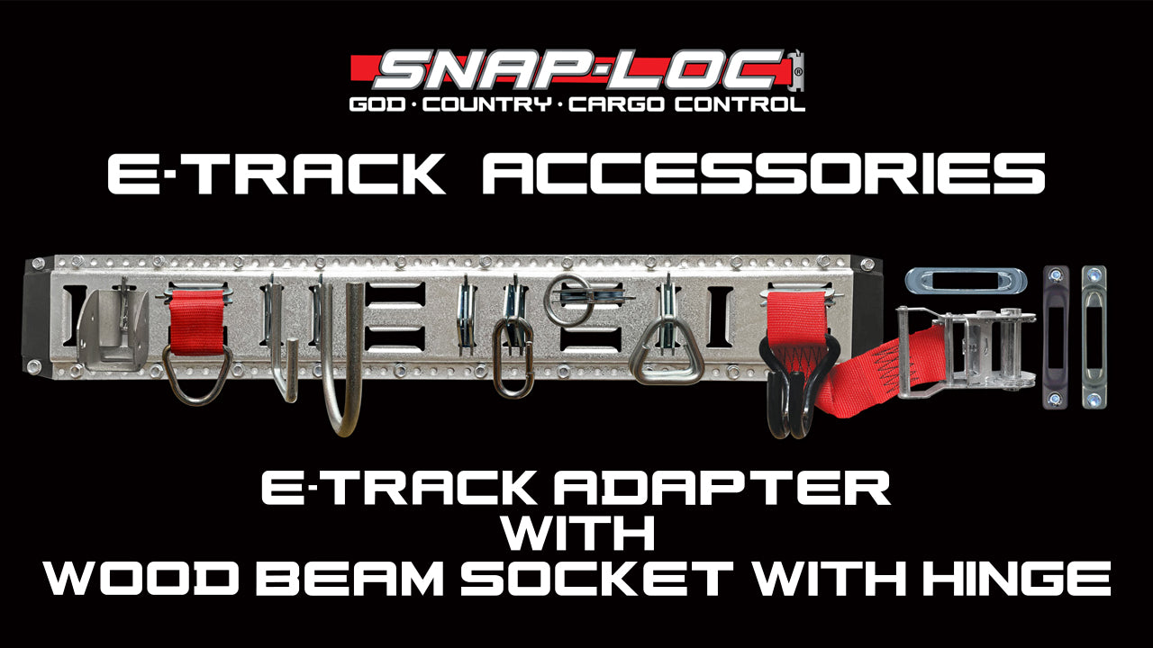 Load video: Snap-Loc Hinged Wood Beam End Socket demonstrating adjustable wood beam cargo support for flexible E-Track storage systems.
