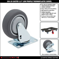 Snap-Loc 250 lb 3.5” Low Profile Thermoplastic Caster