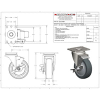 Snap-Loc 300 lb 4” General Purpose Thermoplastic Caster – Swivel with Brake