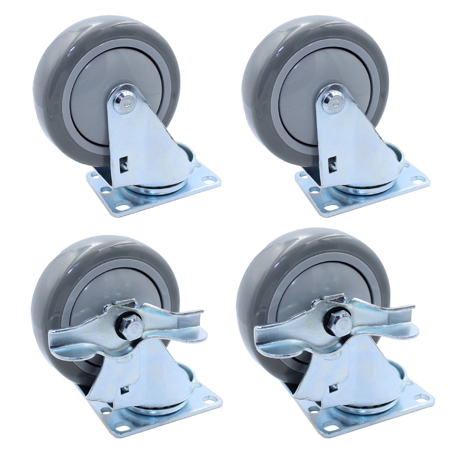 CASTER PACK 4" THERMOPLASTIC GEBERAL PURPOSE 2 SWIVEL, 2 SWIVEL BRAKE