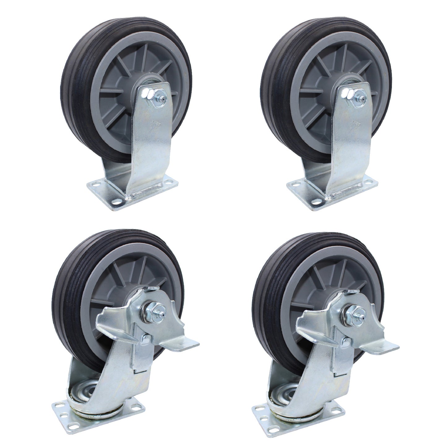 CASTER PACK 6" SOLID RUBBER ALL-TERRAIN 2 FIXED, 2 SWIVEL BRAKE