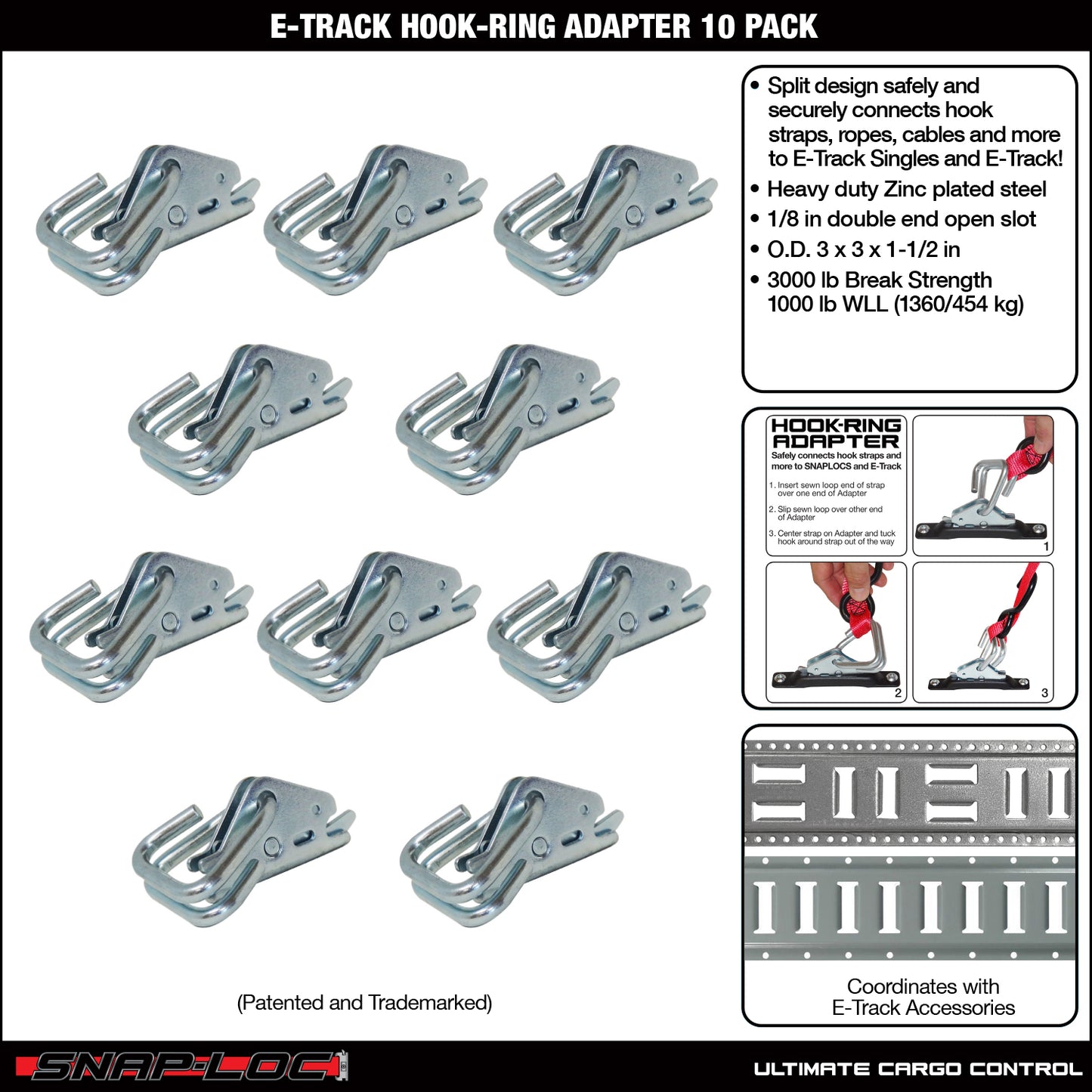 Snap-Loc E-Track Hook-Ring Adapter – Logistic Tie-Down – 10-Pack
