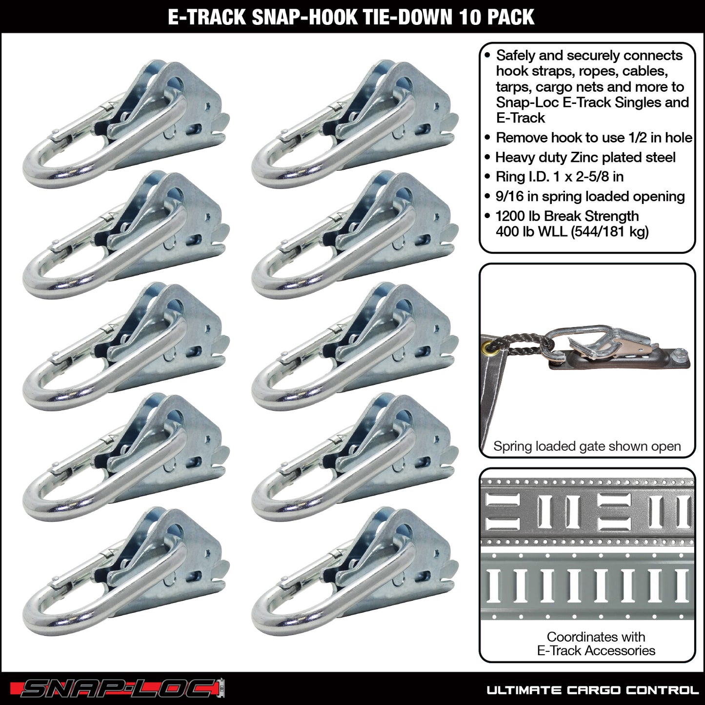 Snap-Loc E-Track Snap-Hook Carabiner – Logistic Tie-Down – 10-Pack