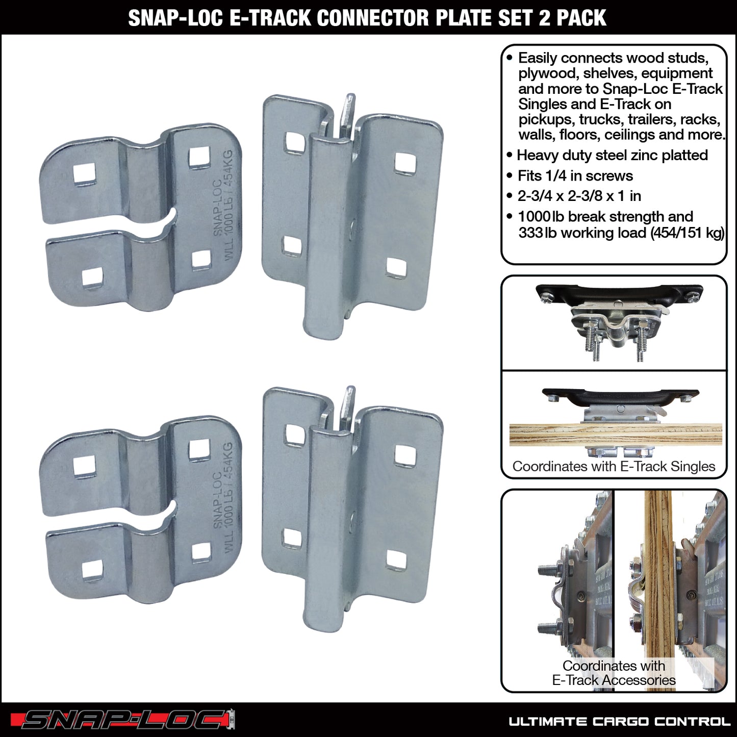 Snap-Loc E-Track Connector Plate Set – Logistic Tie-Down – 2-Pack