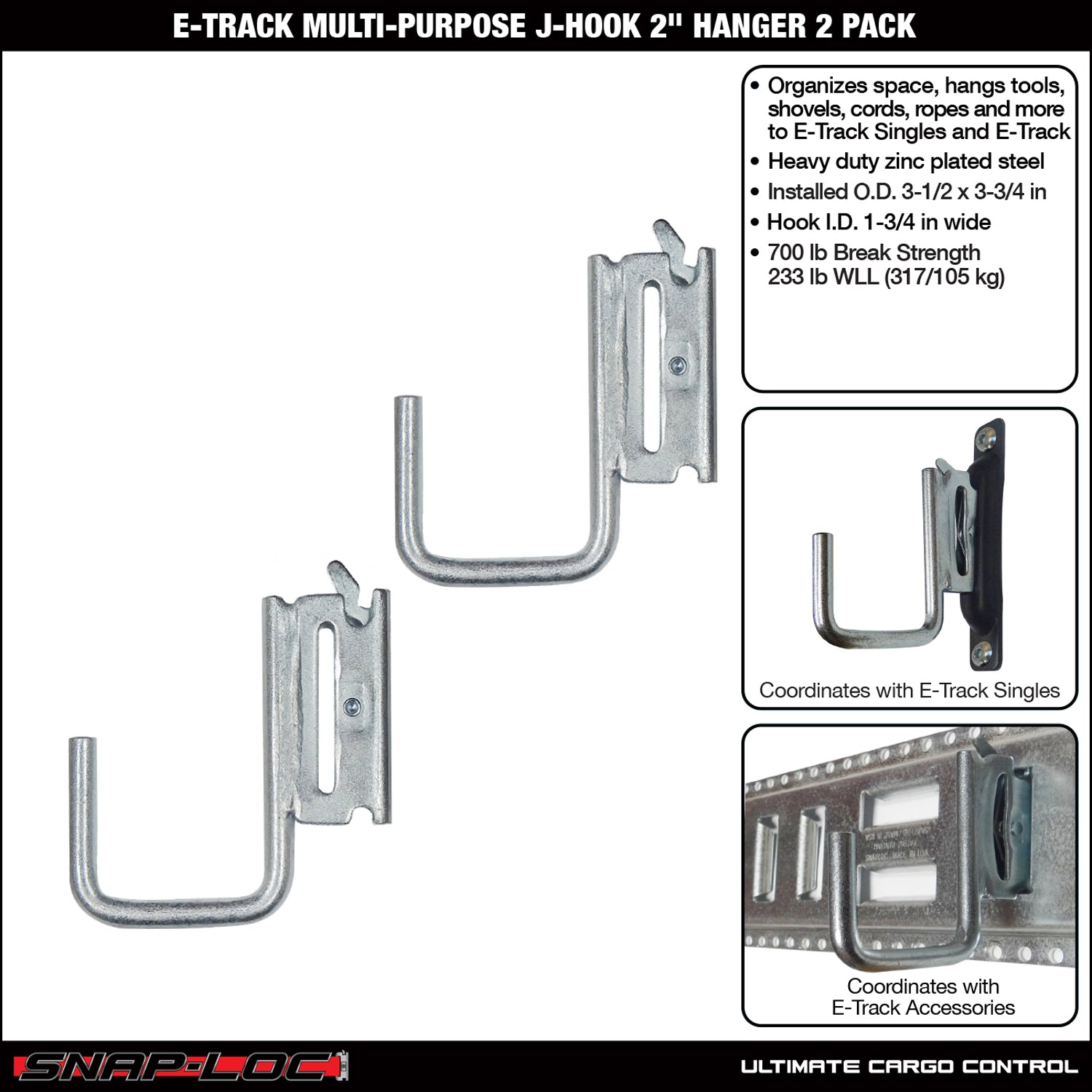 Snap-Loc E-Track Snap-Hook Carabiner Tie Down, 2/Pack