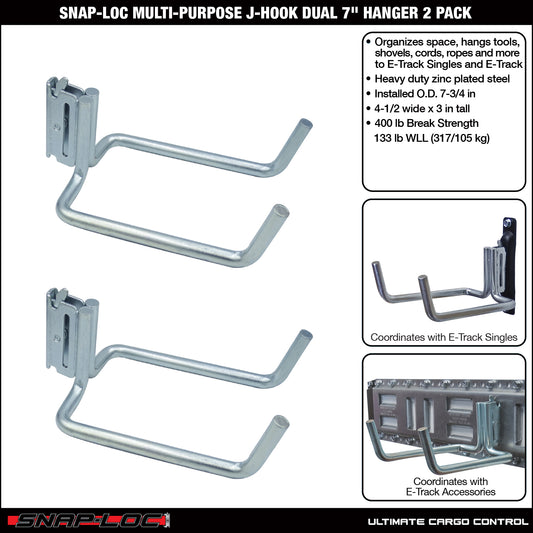 Snap-Loc E-Track Dual J-Hook – 8”, Multi-Purpose – 2-Pack