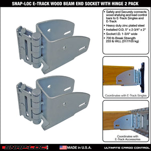 SNAP-LOC E-Track Wood Beam End Socket with Hinge 2-Pack, Logistic Tie-Down for Pickups, Trucks, Trailers