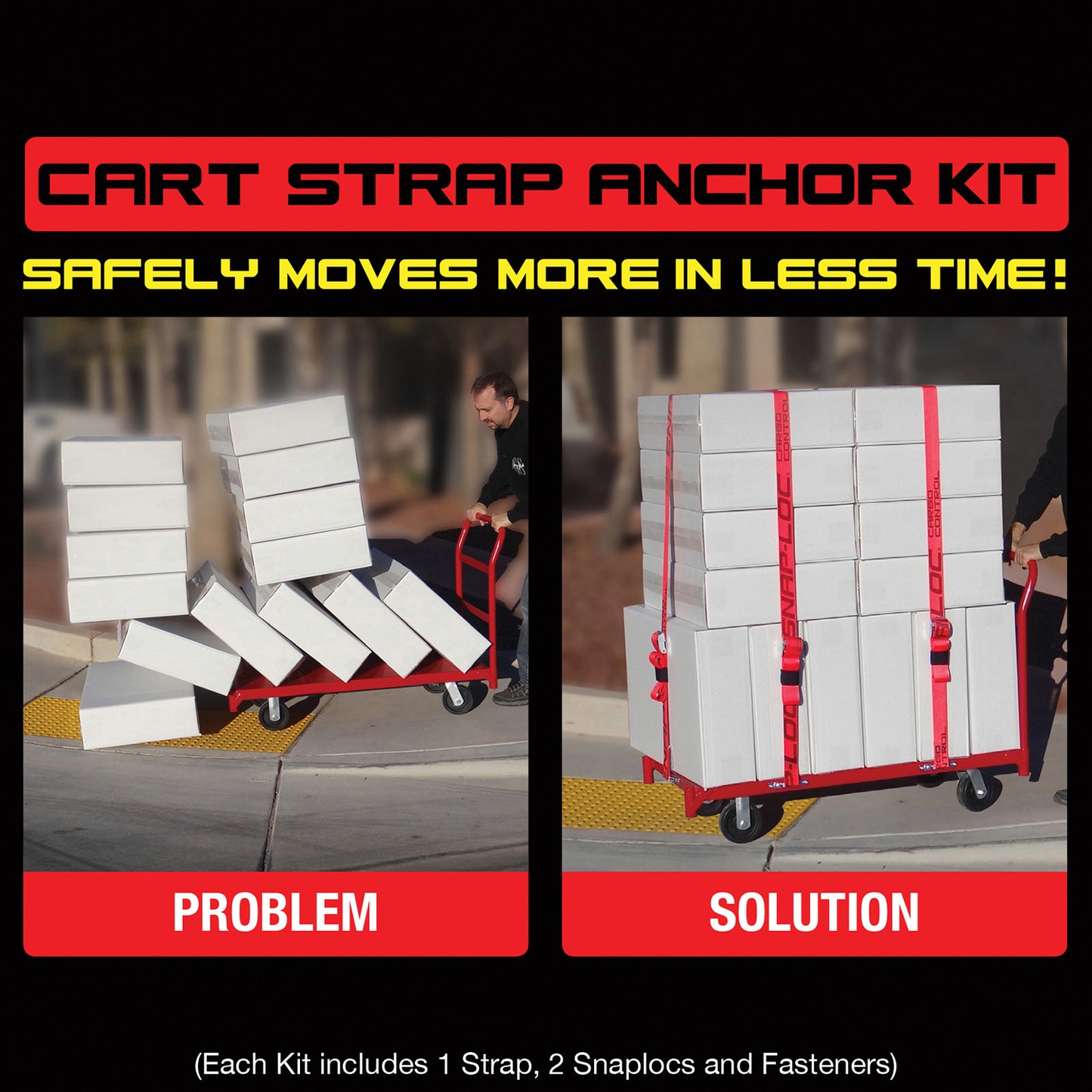 Snap-Loc E-Track Single Cart Strap Anchor Kit – 2” x 16 ft Cam Strap, 3,000 lb