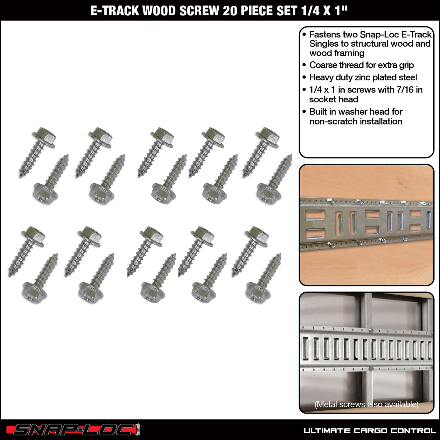 E-Track Wood Screw 20-Piece Set 1/4 x 1 Inch