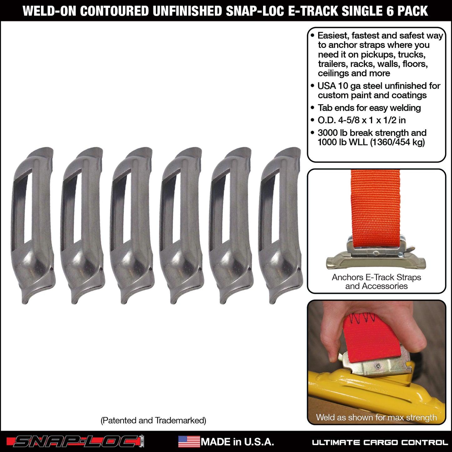 Snap-Loc E-Track Single Anchor – Weld-On Contoured Unfinished 6-Pack, Logistic Tie-Down