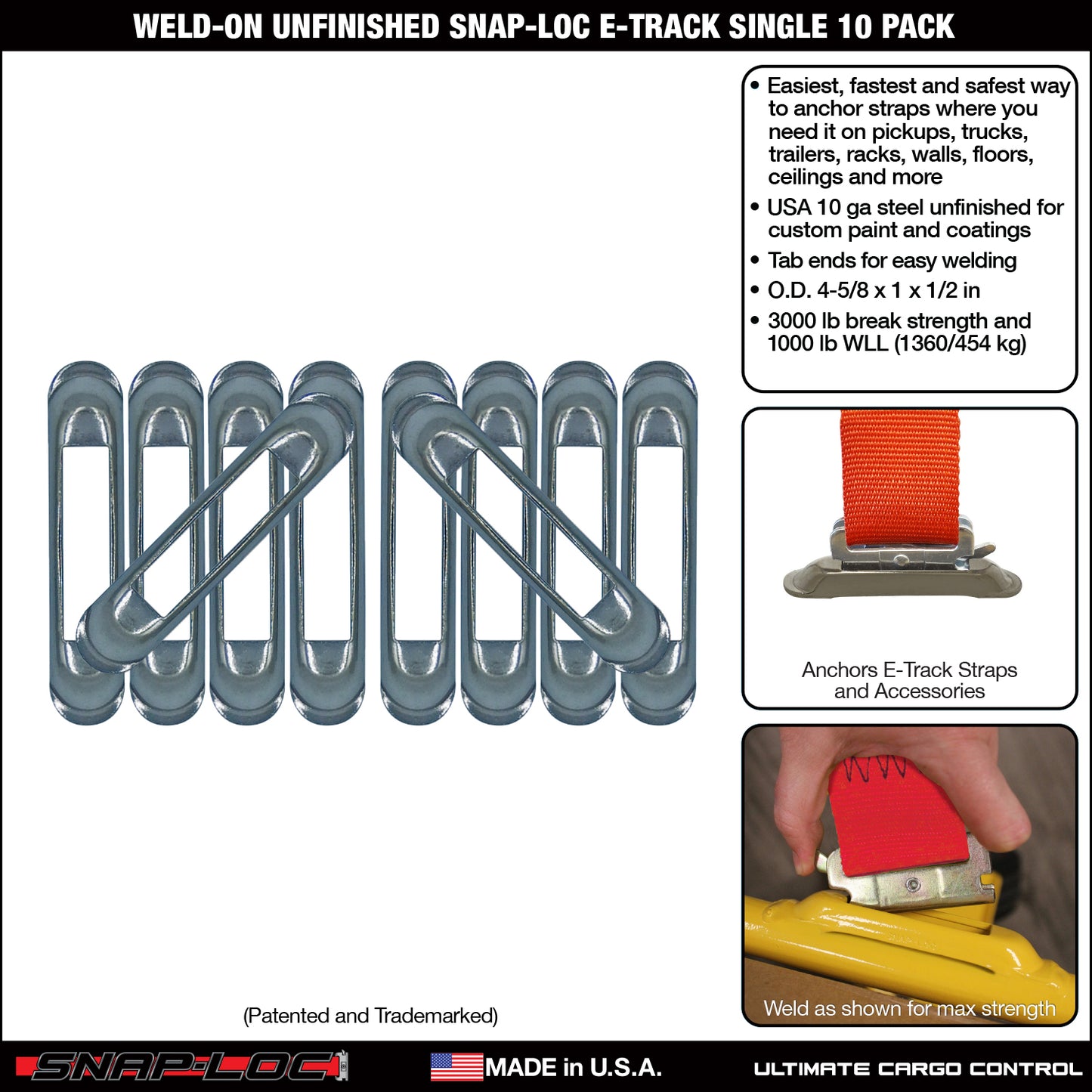 Weld-On Unfinished Snap-Loc E-Track Single Anchor – Weld-On Unfinished 10-Pack with Zinc Rust Protection, Logistic Tie-Down