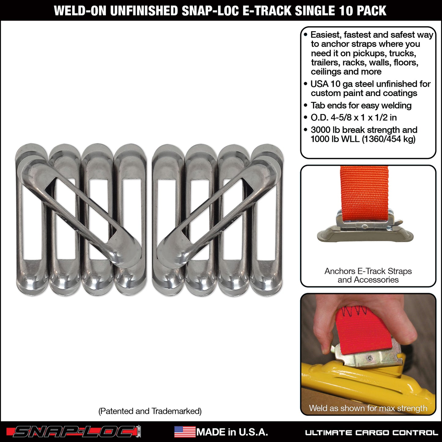 Snap-Loc E-Track Single Tie-Down Anchor Points – Unfinished Weld-On 10-Pack